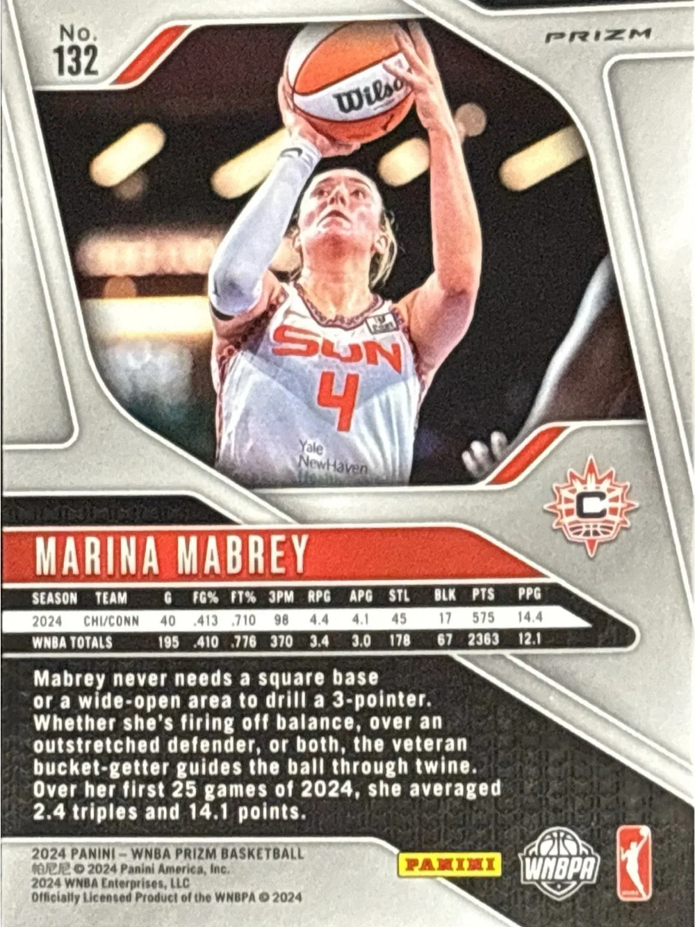 Panini Prizm Blue Marina Mabrey Connecticut Sun Basketball Card